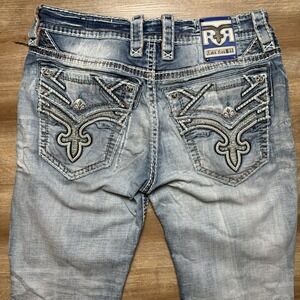Rock Revival Jeans Mens 33 Chamois Slim Boot Denim Destroyed Light Wash Rockstar